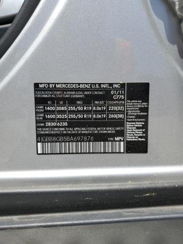 4JGBB8GB5BA697876 - 2011 MERCEDES-BENZ ML 350 4MATIC SILVER photo 13