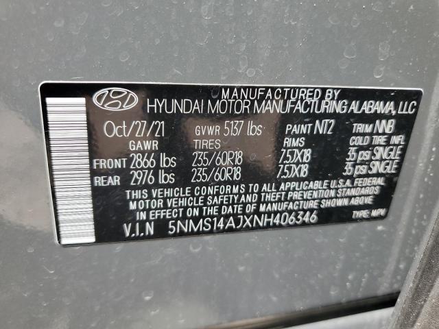 5NMS14AJXNH406346 - 2022 HYUNDAI SANTA FE SE GRAY photo 13