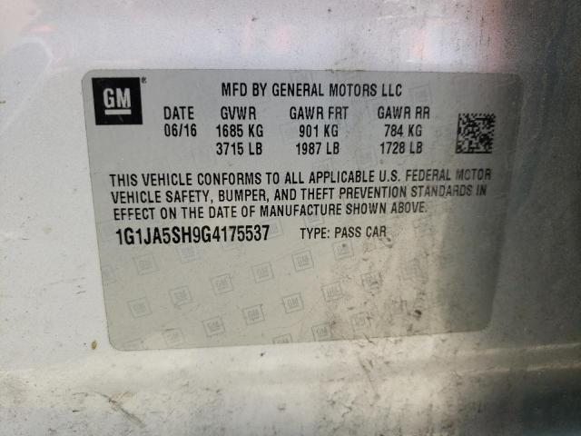 1G1JA5SH9G4175537 - 2016 CHEVROLET SONIC LS 银色 照片 12