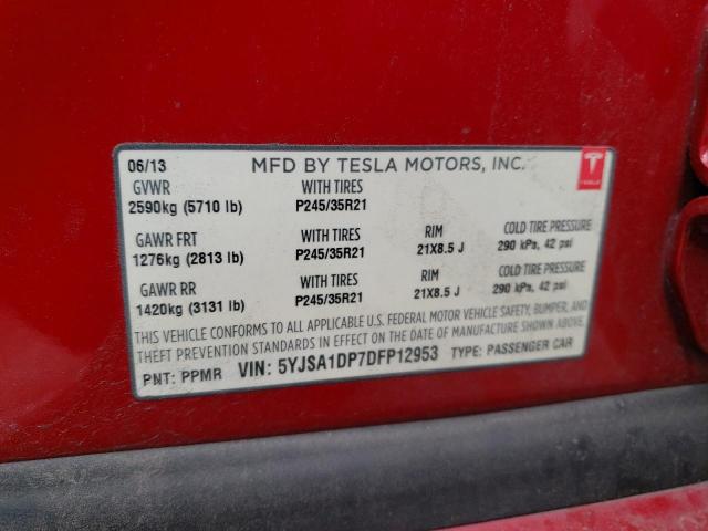 5YJSA1DP7DFP12953 - 2013 TESLA MODEL S Qırmızı foto 12