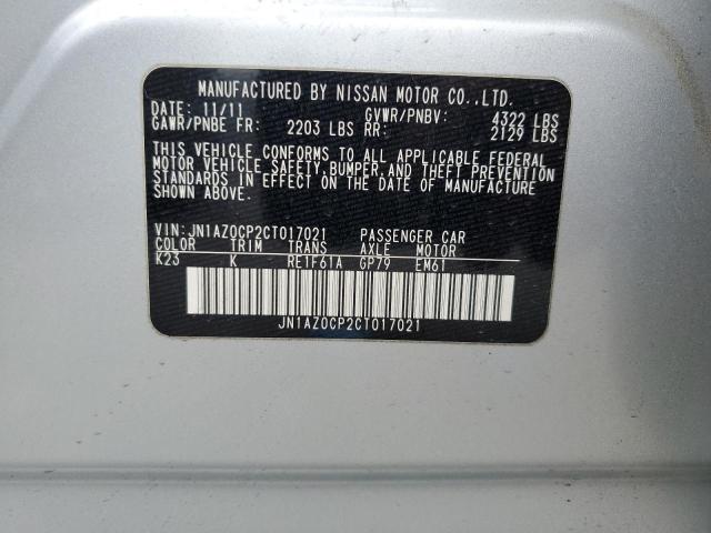 JN1AZ0CP2CT017021 - 2012 NISSAN LEAF SV SILVER photo 12