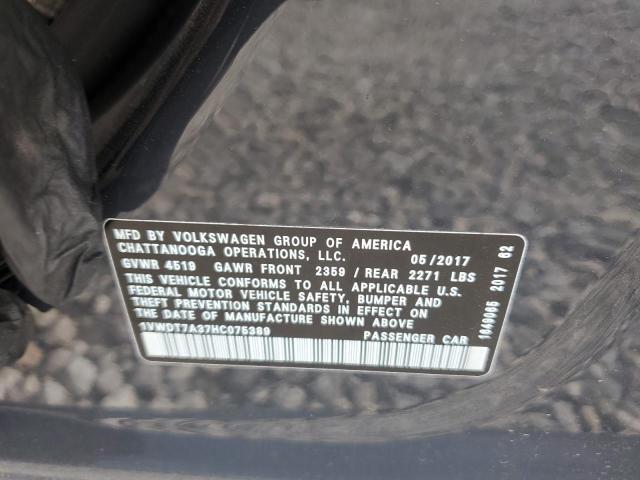 1VWDT7A37HC075389 - 2017 VOLKSWAGEN PASSAT R-LINE შავი ფოტო 12