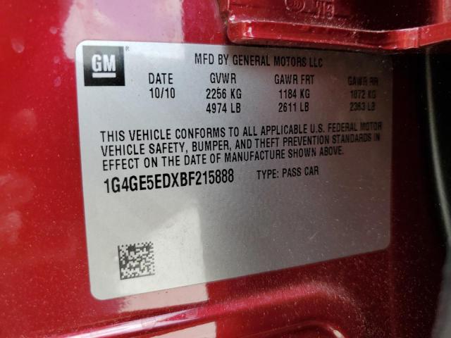 1G4GE5EDXBF215888 - 2011 BUICK LACROSSE CXS RED photo 12