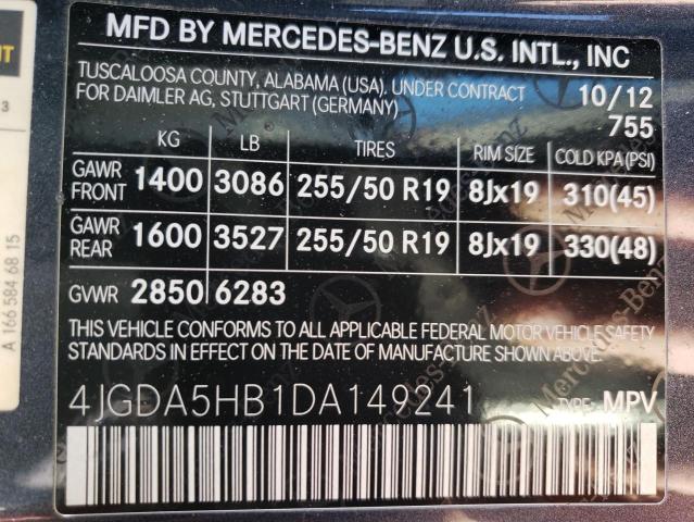 4JGDA5HB1DA149241 - 2013 MERCEDES-BENZ ML 350 4MATIC BLUE photo 13