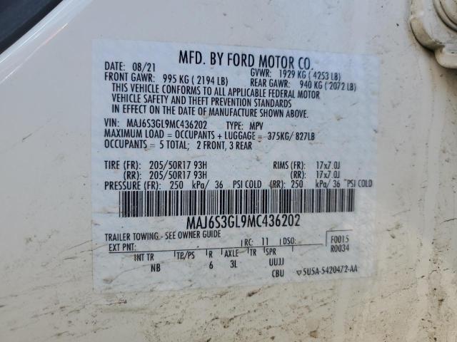 MAJ6S3GL9MC436202 - 2021 FORD ECOSPORT SE თეთრი ფოტო 13