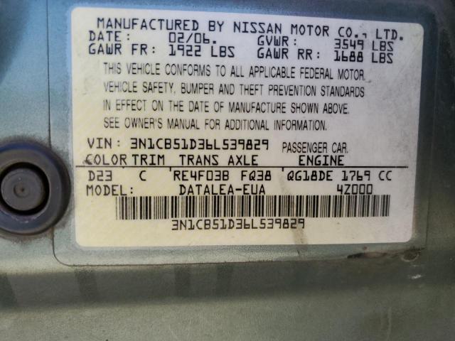 3N1CB51D36L539829 - 2006 NISSAN SENTRA 1.8 GREEN photo 12