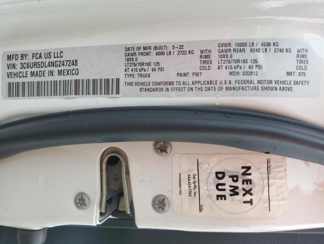 3C6UR5DL4NG247248 - 2022 RAM 2500 BIG HORN/LONE STAR WHITE photo 12