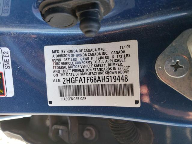 2HGFA1F68AH519448 - 2010 HONDA CIVIC LX-S Bleu photo 12