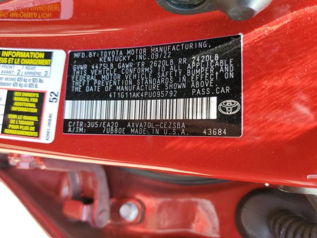 4T1G11AK4PU095792 - 2023 TOYOTA CAMRY SE NIGHT SHADE RED photo 12