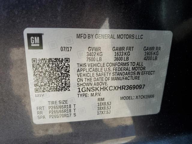 1GNSKHKCXHR369097 - 2017 CHEVROLET SUBURBAN K1500 LT CHARCOAL photo 13