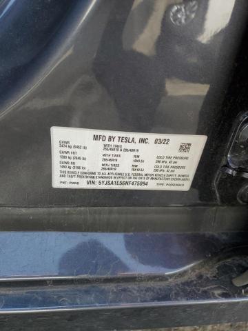 5YJSA1E56NF475094 - 2022 TESLA MODEL S Մոխրագույն լուսանկար 12