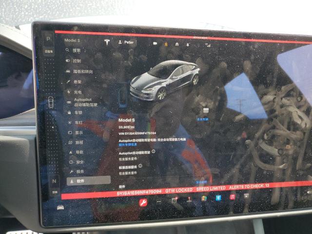 5YJSA1E56NF475094 - 2022 TESLA MODEL S Մոխրագույն լուսանկար 9