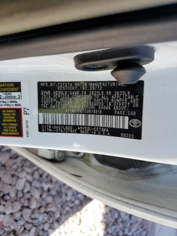 4T1BF1FK7CU619919 - 2012 TOYOTA CAMRY BASE WHITE photo 12