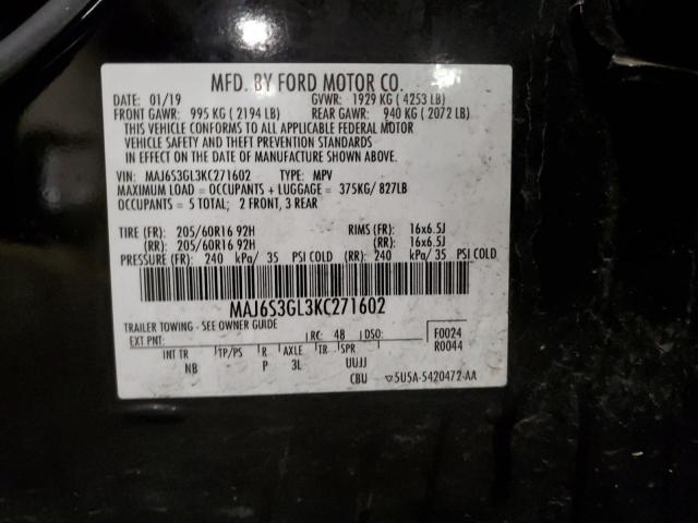 MAJ6S3GL3KC271602 - 2019 FORD ECOSPORT SE შავი ფოტო 13