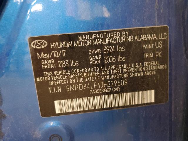 5NPD84LF4JH229609 - 2018 HYUNDAI ELANTRA SEL BLUE photo 12