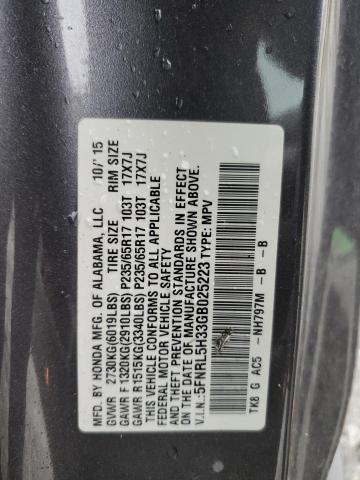 5FNRL5H33GB025223 - 2016 HONDA ODYSSEY SE GRAY photo 13