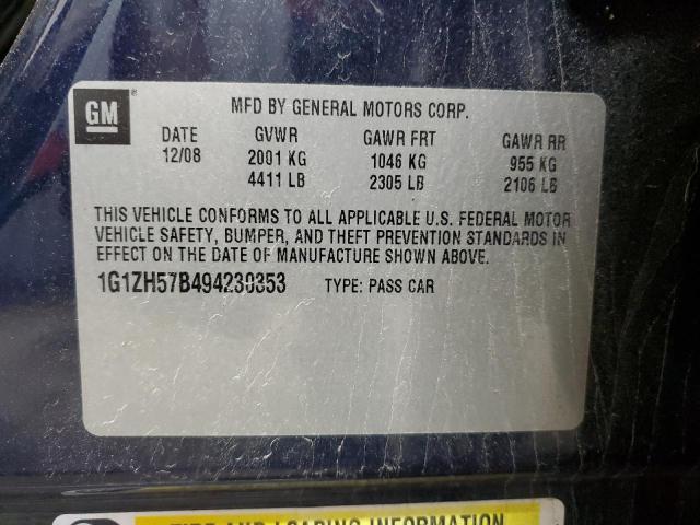 1G1ZH57B494230353 - 2009 CHEVROLET MALIBU 1LT BLUE photo 12