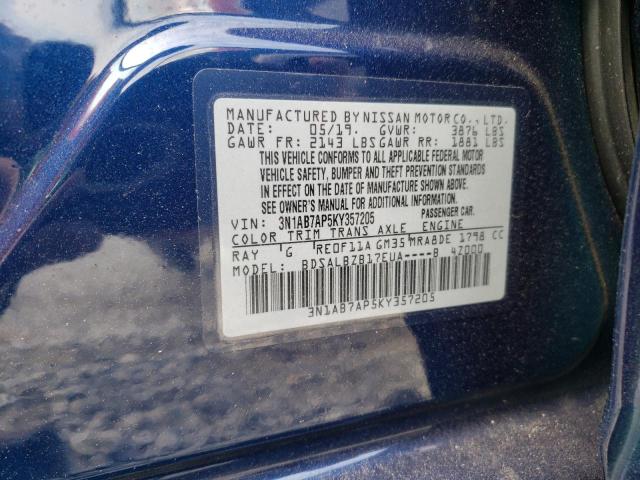 3N1AB7AP5KY357205 - 2019 NISSAN SENTRA S BLUE photo 12