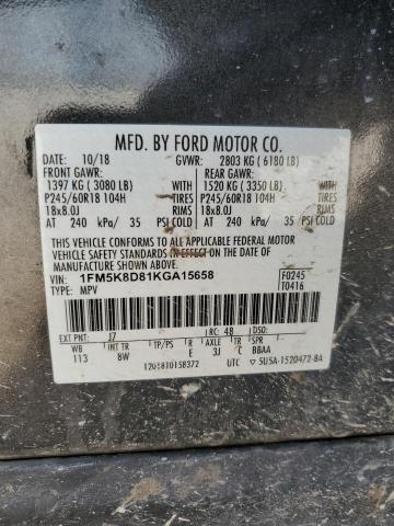 1FM5K8D81KGA15658 - 2019 FORD EXPLORER XLT CHARCOAL photo 13