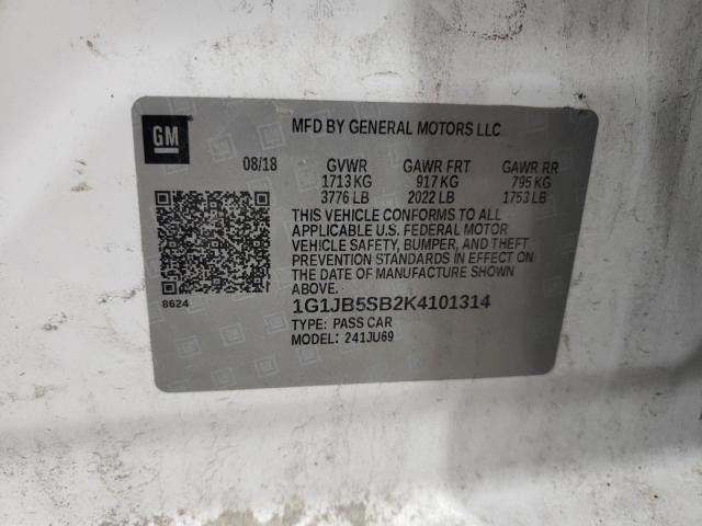 1G1JB5SB2K4101314 - 2019 CHEVROLET SONIC LS WHITE photo 12