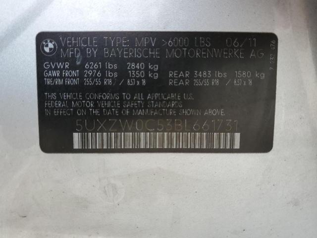 5UXZW0C53BL661731 - 2011 BMW X5 XDRIVE35D SILVER photo 10