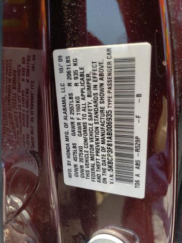 5KBCP3F81AB006935 - 2010 HONDA ACCORD EXL BURGUNDY photo 12