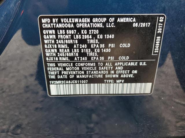 1V2MR2CA6JC511007 - 2018 VOLKSWAGEN ATLAS SEL BLUE photo 13