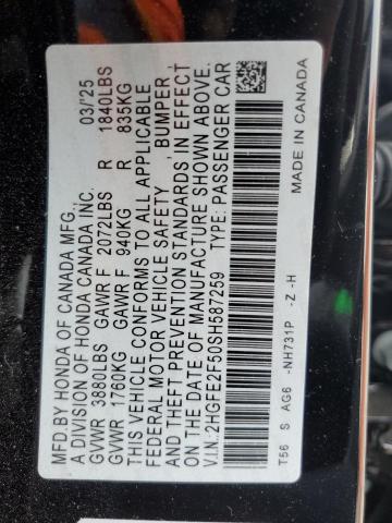 2HGFE2F50SH587259 - 2025 HONDA CIVIC SPORT შავი ფოტო 12