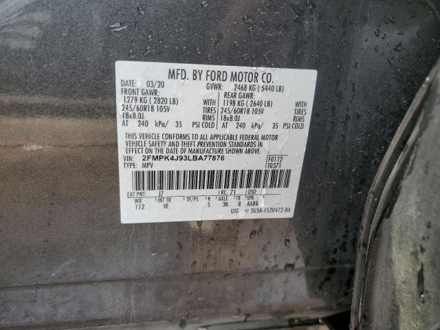 2FMPK4J93LBA77876 - 2020 FORD EDGE SEL GRAY photo 13