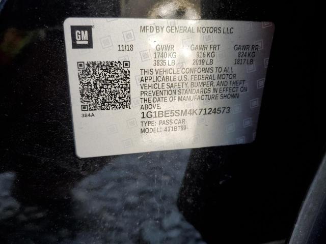 1G1BE5SM4K7124573 - 2019 CHEVROLET CRUZE LT 黑色 照片 12