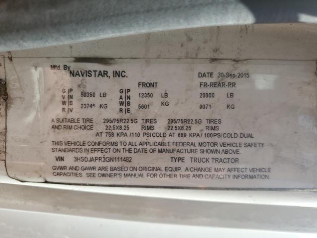 3HSDJAPR3GN111482 - 2016 INTERNATIONAL PROSTAR თეთრი ფოტო 10