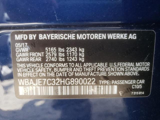 WBAJE7C32HG890022 - 2017 BMW 540 XI BLUE photo 13