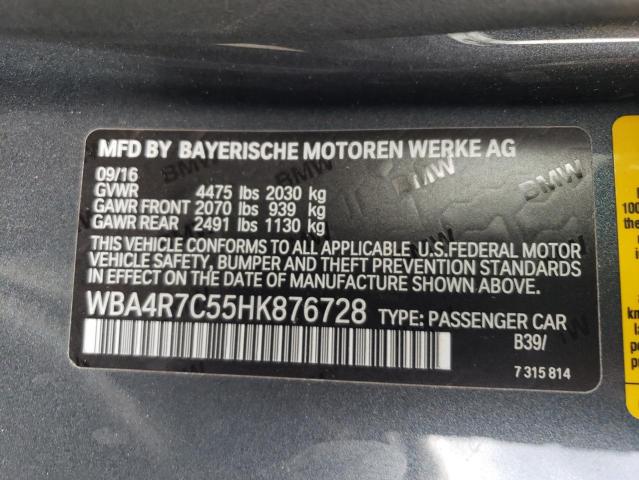 WBA4R7C55HK876728 - 2017 BMW 430I GRAY photo 12