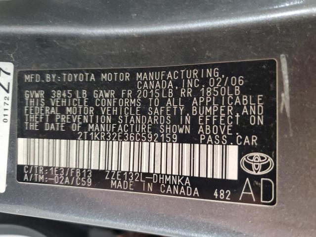 2T1KR32E36C592159 - 2006 TOYOTA COROLLA MA XR GRAY photo 13