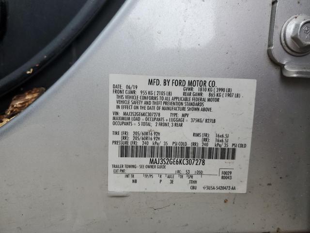 MAJ3S2GE6KC307278 - 2019 FORD ECOSPORT SE ვერცხლისფერი ფოტო 13