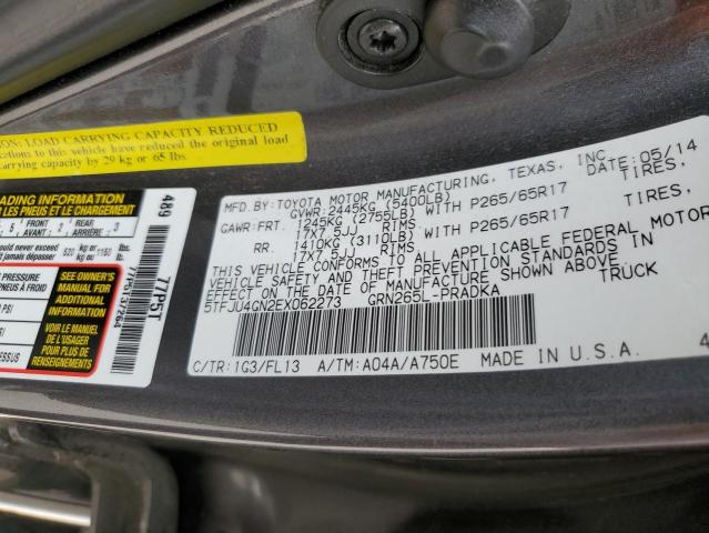 5TFJU4GN2EX062273 - 2014 TOYOTA TACOMA DOUBLE CAB PRERUNNER GRAY photo 12