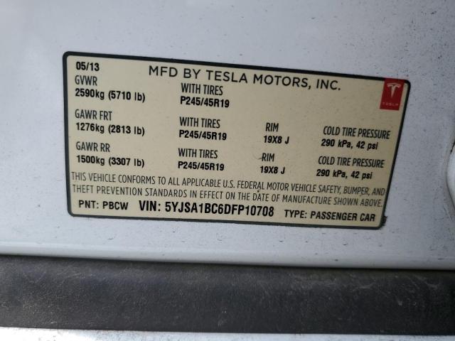 5YJSA1BC6DFP10708 - 2013 TESLA MODEL S თეთრი ფოტო 12