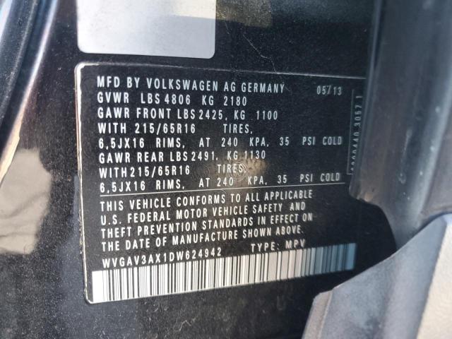 WVGAV3AX1DW624942 - 2013 VOLKSWAGEN TIGUAN S 黑色 照片 13