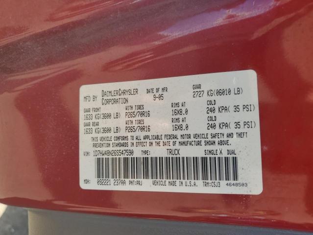 1D7HW48N26S547590 - 2006 DODGE DAKOTA QUAD SLT RED photo 12