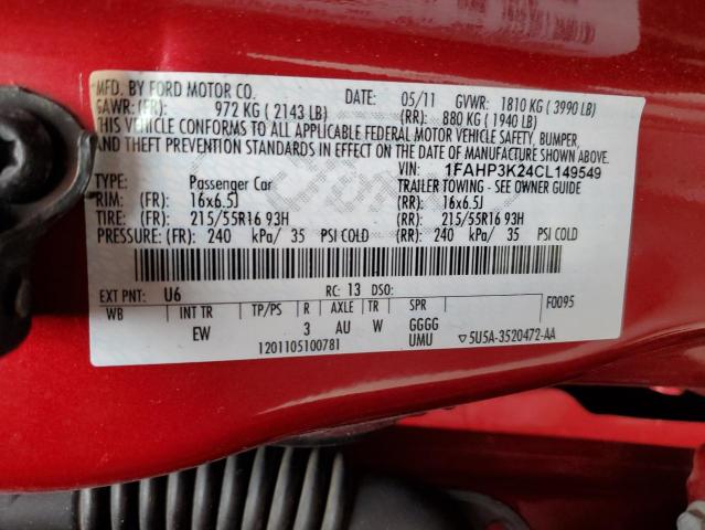 1FAHP3K24CL149549 - 2012 FORD FOCUS SE RED photo 13