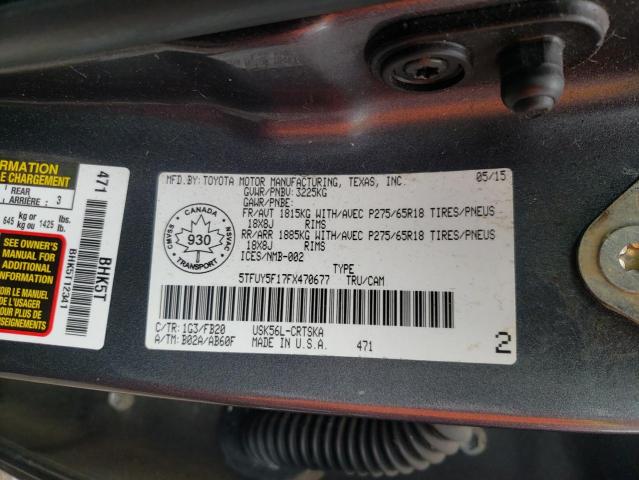 5TFUY5F17FX470677 - 2015 TOYOTA TUNDRA DOUBLE CAB SR/SR5 GRAY photo 12