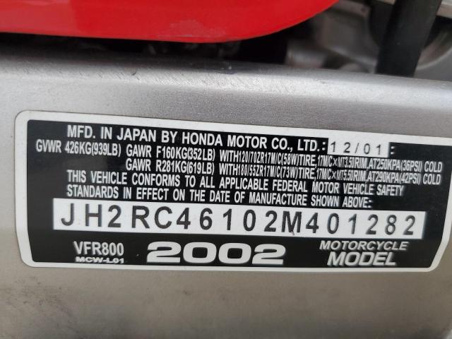 JH2RC46102M401282 - 2002 HONDA VFR800 RED photo 10