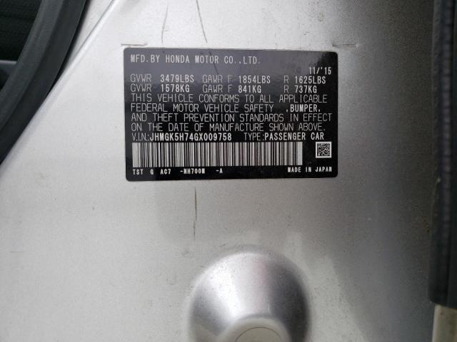 JHMGK5H74GX009758 - 2016 HONDA FIT EX SILVER photo 12