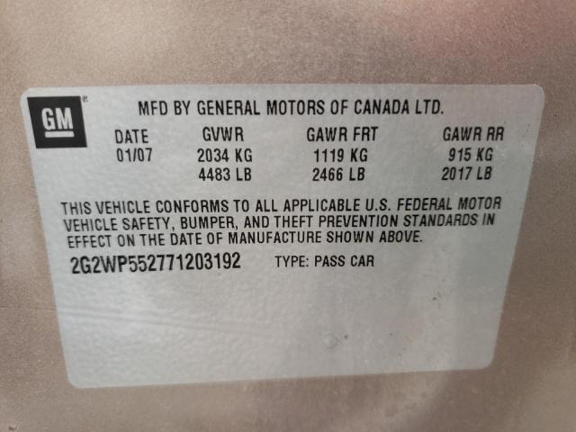 2G2WP552771203192 - 2007 PONTIAC GRAND PRIX 棕色 照片 12