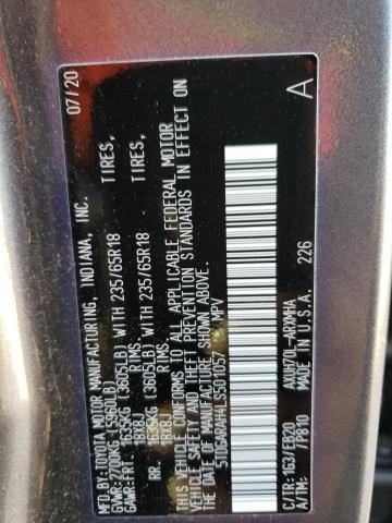 5TDGARAH4LS501057 - 2020 TOYOTA HIGHLANDER HYBRID XLE GRAY photo 12