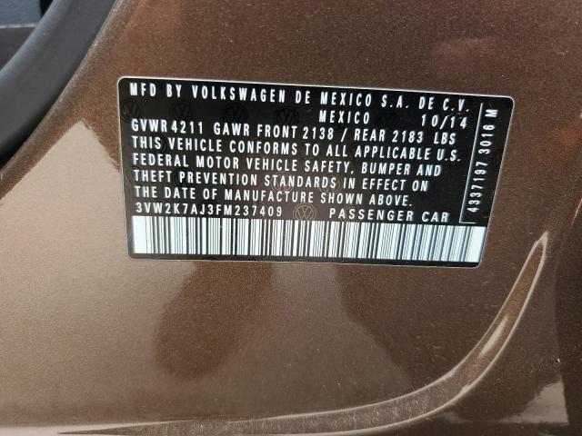 3VW2K7AJ3FM237409 - 2015 VOLKSWAGEN JETTA BASE ყავისფერი ფოტო 12