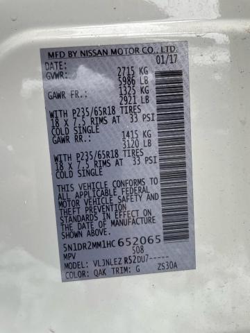 5N1DR2MM1HC652065 - 2017 NISSAN PATHFINDER S 白色 照片 10