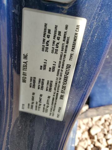 5YJ3E1EAXKF431763 - 2019 TESLA MODEL 3 أزرق صورة 12