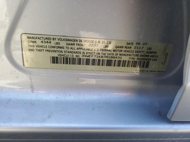 3VWEF71K87M188431 - 2007 VOLKSWAGEN JETTA WOLFSBURG 银色 照片 13