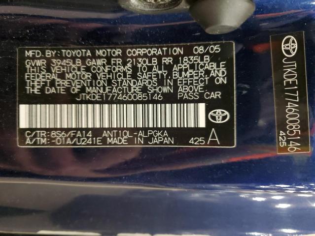 JTKDE177460085146 - 2006 TOYOTA SCION TC 蓝色 照片 12